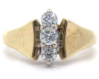 0.60 Carat Natural Diamond Three-Stone Retro-Mod Estate Ring in 14k Yellow Gold