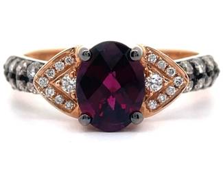 LeVian Oval Garnet & Pavé Natural Diamond Ring in 14k Two-Tone Gold