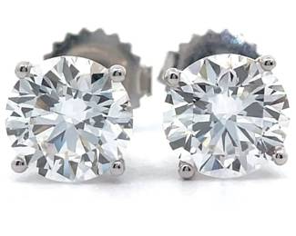 3 Carat Diamond Solitaire Martini Four-Prong Stud Earrings in 14k White Gold