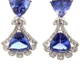 8.99 Carat Natural Tanzanite & Diamond Double Chandelier Earrings in Platinum