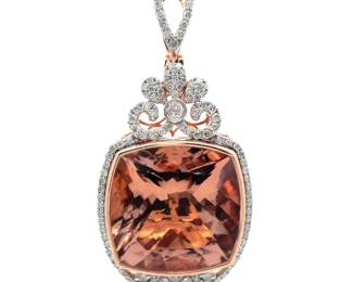 23.65 Carat Morganite & Natural Diamond Pendant Necklace in 14k Two-Tone Gold