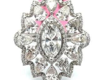 4.70 Carat Diamond Pavé Flower Trellis Cluster Ring in 14k White Gold