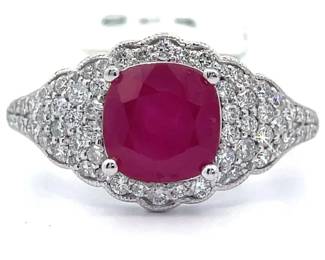 Isabel Perez Madrid 2.50 Carat Ruby & Natural Diamond Ring in Platinum 