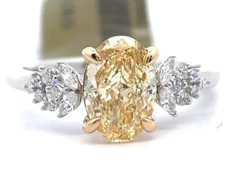 2.41 Carat Fancy Yellow & White Diamond Fancy Gallery Cathedral Ring in 14k Two-Tone Gold