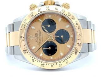 Rolex Daytona "Paul Newman" Desirable Chronograph Watch 116523 with Champagne Dial and Black Subdials in Steel & 18K Yellow Gold w/ Box