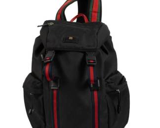 Gucci Black Nylon Web Stripe Drawstring Backpack