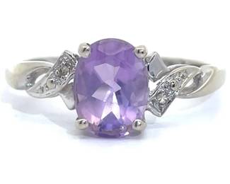 Amethyst & Pavé Natural Diamond Infinity Symbol Estate Ring in White Gold