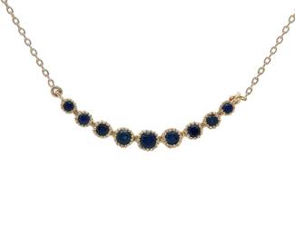 Natural Sapphire Curved Adjustable Necklace in 14k Yellow Gold