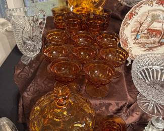Vintage L.E. Smith Moon and Stars amber glass dishware