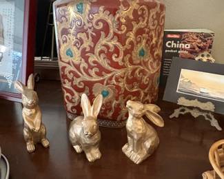 Cute set of bunnies and Asian inspired jar.