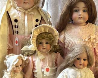 Five of the nice German bisque dolls.  they are beautifully dressed and have good human hair wigs.
