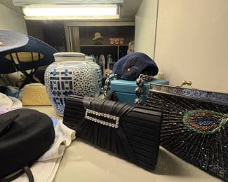 Nice evening clutch purses.  The peacock feather one is a show-stopper.