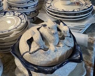 The Dedham crackle finish bunny pottery...a full set with serving pieces.