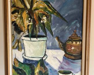 Large framed oil painting.  Nicely done but artist unknown.