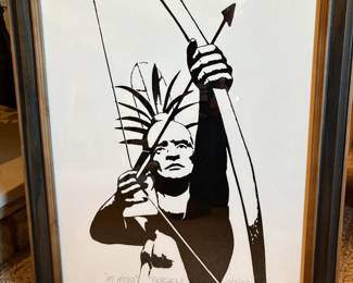 Framed pen and ink drawing of Ad Astra signed by the artist