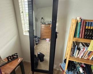 standing mirror with jewelry storage inside