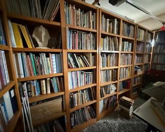 Books, bookshelves, art books, cookbooks, teaching books, children's books