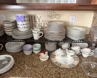 Multiple sets of dishes: Mikasa; Pooh and friend