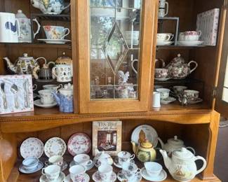 teacups, teapots, china cabinet