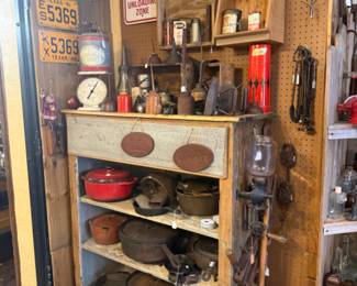 Lots of cast iron and other collectible kitchen ware