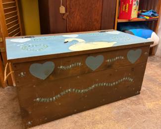 Solid wood Trunk handpainted with a goose