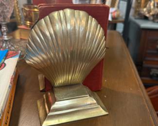 vinage brass shell bookends