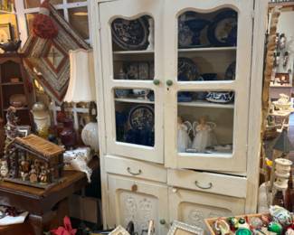 antique furniture, pretty framed ballet prints, Christmas decor, lamps, nativity