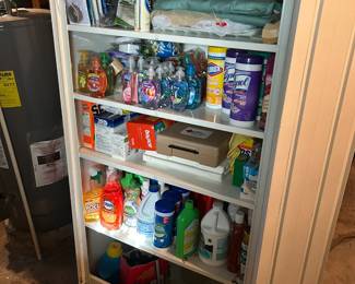 Basement, tall cabinet with cleaning stuff