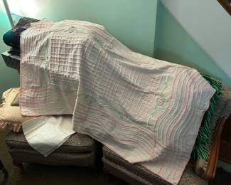Living Room, embroidered bedspread and linen