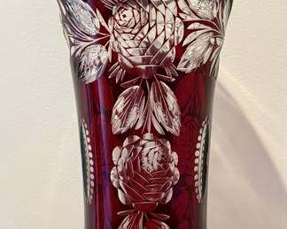 Bohemian Ruby Red Cut-to-Clear Vase