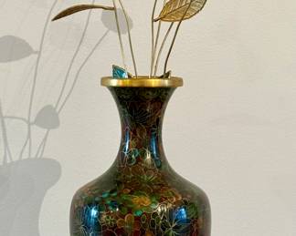 Cloisonne Vase with Cloisonne Flowers