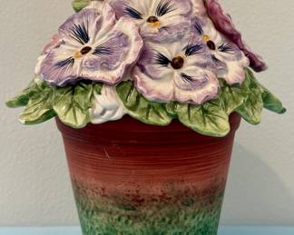 Fitz and Floyd Pansy Porcelain Pansy Box with Removable Top "Forever in Bloom"