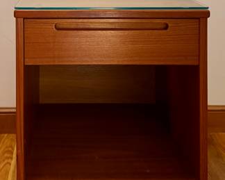 Torring Danish Teak Nightstand with Glass Top