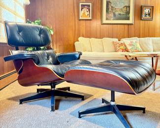 Herman Miller Eames Lounge Chair & Ottoman (black leather & cherry wood) - excellent condition