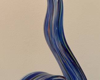 Blue Swirl Ribbon Art Glass Sculpture