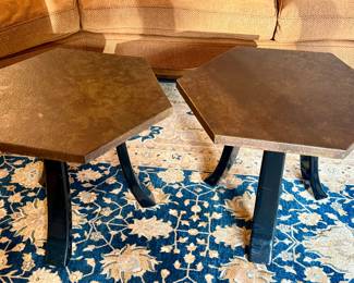 MCM Harvey Probber Hexagonal Acid-Etched Bronze Top Tables