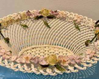 Crown Staffordshire, England Oval Woven Porcelain Basket