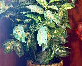 Ceramic MCM Pot with Faux Dieffenbachia