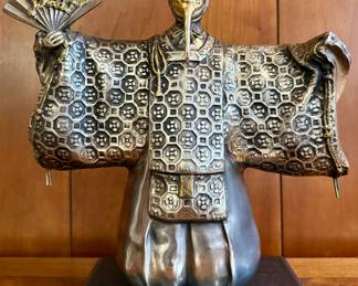 Vintage Japanese Metal Noh Theatrical Figure Wearing Mask