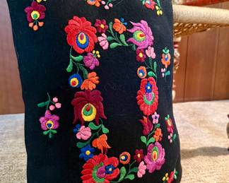 Hand Embroidered Hungarian Folk Art Pillow