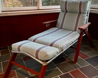 Vintage Redwood Chaise, Striped Cushion