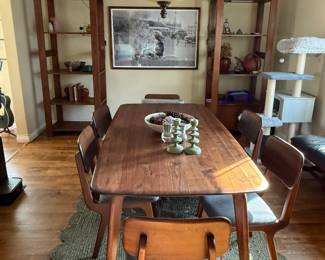 Walnut wood dining table 6 chairs made in So East Asia 