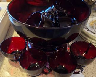 Ruby Red punch bowl with stand
