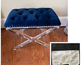 Allura Bench- modern acrylic blue velvet bench