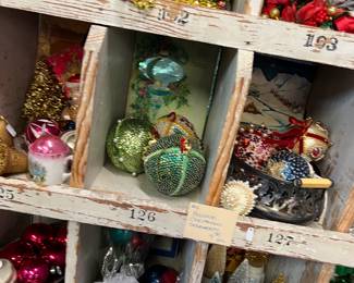 Sally's cubby is full of vintage Christmas