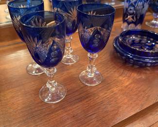Blue cut to clear bohemian crystal Wine glasses