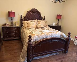 Jessica McClintock Home bedroom ensemble. Queen bed, night stands, chest, dresser