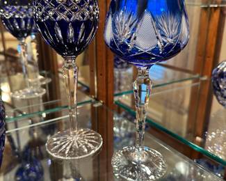 Blue cut to clear bohemian crystal wine stems