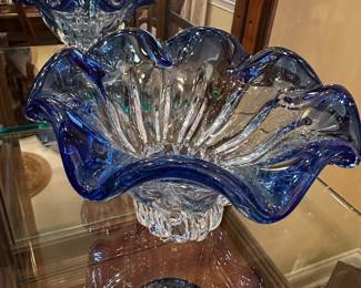Blue cut to clear bohemian crystal or Shannon crystal 10” bowl