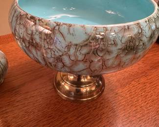 Mid century blue Delft with gold accents accessory pieces